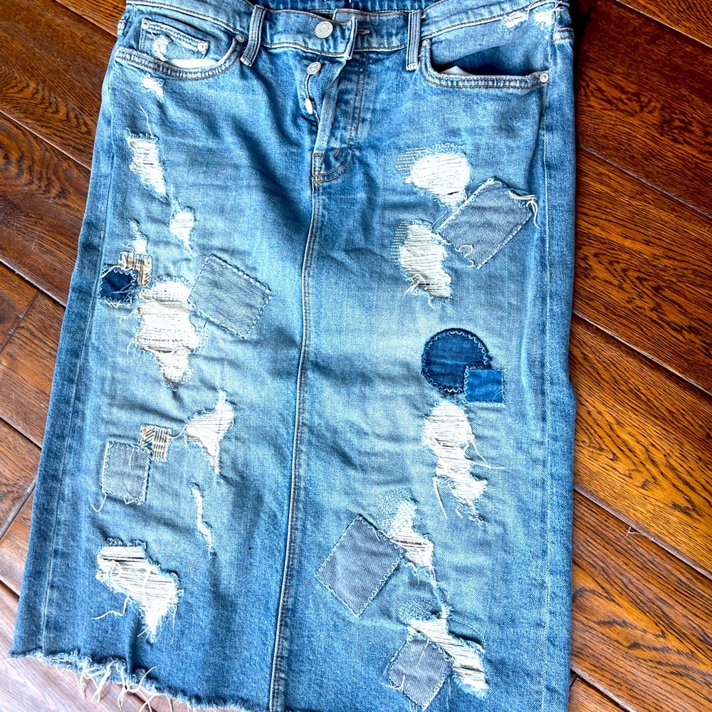 Mother midi distressed denim skirt!